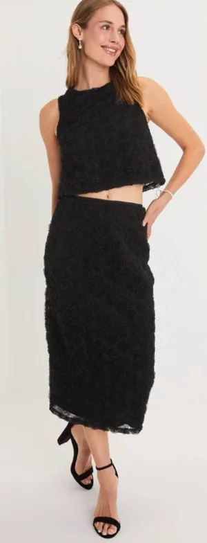 Lulu’s Luxurious Energy Black Tulle Rosette High-Waisted Midi Skirt in Black thumbnail 1