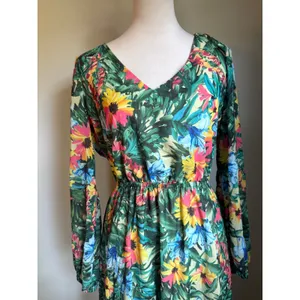 INC boho whimsi resort tropical Floral Maxi Dress Green pink flowy beach party y thumbnail 3