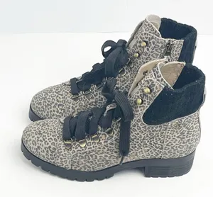 OTBT Lakewood Leather Animal Print Side Zipper Lace Up Faux Fur Lined Boots 8 thumbnail 7