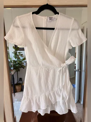 PRINCESS POLLY womens size 4 company for one white ruffled wrap tie waist dress thumbnail 2