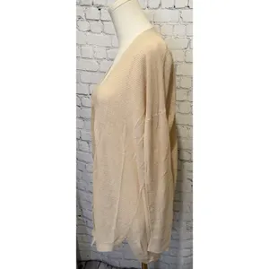 LOFT ribbed open-front cardigan sweater in a neutral tan or light beige medium thumbnail 3