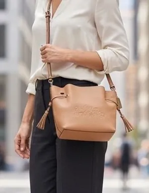 Coach Andy‎ CA-213 Purse Tan/Brown Leather Bucket Bag/Crossbody Drawstring thumbnail 1