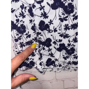 Free People Lady Bohemian Cropped Blouse Navy White‎ Floral Bell Sleeve Large thumbnail 8