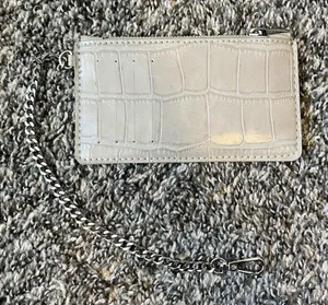 Zara Women’s Gray Croc‎ Like Texture Wallet With Silver Chain thumbnail 1