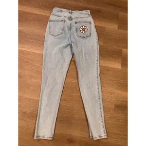 Cottagecore Mushroom Embroidered Light‎ Wash High Rise Straight Leg Jeans Womens thumbnail 5