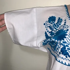 Mexican handmade blue embroidered woman size SMALL shirt made in Mexico thumbnail 4