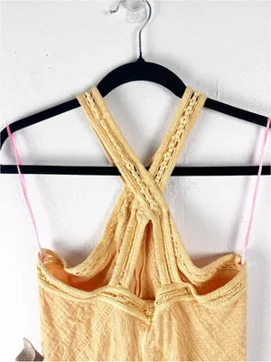 FREE PEOPLE Yellow Textured Embroidered Straps Halter Top Size Large Boho Casual thumbnail 6