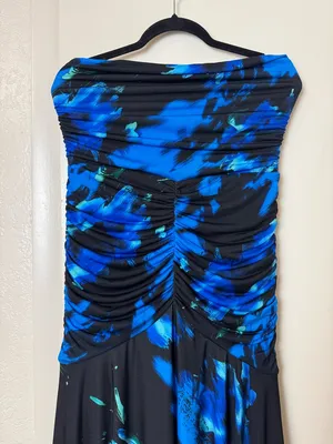 Club London Florianne Navy Floral Print Ruched Bandeau Maxi Dress Size L thumbnail 3