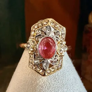 Art Deco Style pink rhinestone Cocktail Ring Gold thumbnail 7