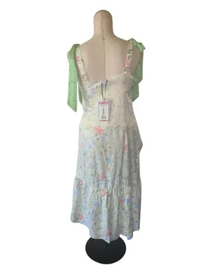NWT Bridgerton Bow Strap Slip Maxi Dress Floral Cottagecore Green Multi Small thumbnail 4