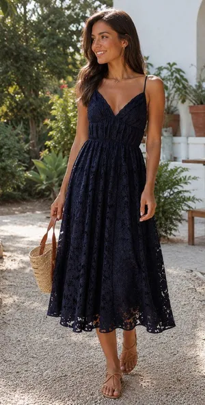 Fame and Partners The Isabeau Lace Midi Dress Navy Size 2 thumbnail 1