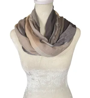 Neutral colored women's rectangle scarf wrap shawl with fringed edges thumbnail 3