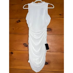 NWT Lulus Modern Movement White Mesh Ruched Mock Neck Mini Dress Bodycon Size M thumbnail 2
