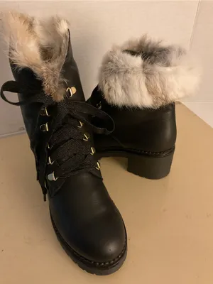 275 Central women black leather fur platform combat waterproof boots US 8 thumbnail 1
