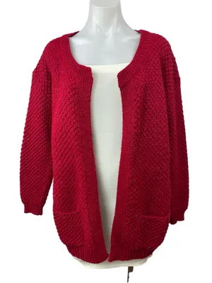 River Island Red Chunky Knit Long Sleeve Open Front Cardigan Sweater Jacket 8 thumbnail 1