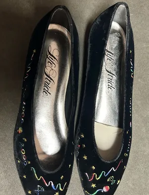 Life Stride Black Flats with Colorful Embroidery thumbnail 1