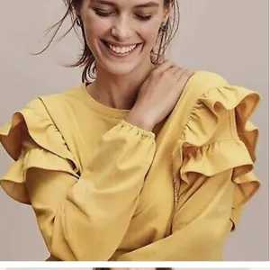 New Ann Taylor Lemon Shade Ruffle Sweatshirt Yellow thumbnail 4