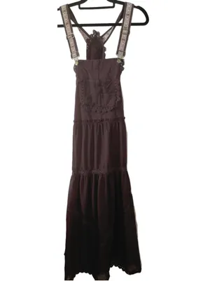 Lace Embroidered Tulle Bib Maxi Bohemian Apron Dress Size XL thumbnail 2