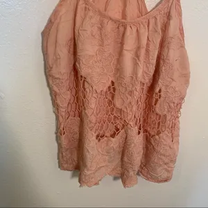 Kimchi Blue Womens Racerback Tank Top Light Pink Crochet Lace Floral Scallop Hem thumbnail 3