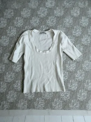 ZARA Basic Knit White Scoopneck Ribbed Top Size Small thumbnail 2