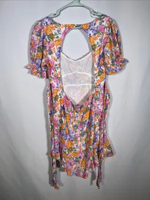 Hello Molly Womens Pink Purple Floral Mini Dress Open Back 10 thumbnail 4