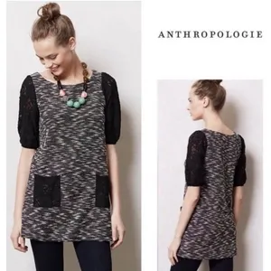 Anthropologie Postage Stamp Minidress / Tunic Sz XS Black Lace Sleeves Pockets thumbnail 2