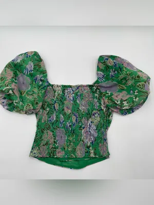 ASTR the Label Summer Magic Green Floral Print Puff Sleeve Wrap Top Blouse Small thumbnail 5