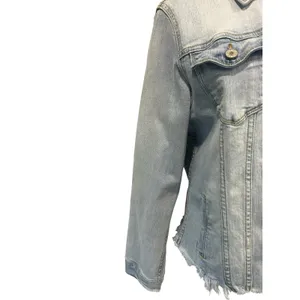 KanCan Crop Frayed Denim Jacket Boho Chic Light Wash Large Distressed Y2K Vibe thumbnail 5
