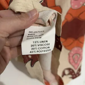 Soul of Mu Halter Mini Dress Beige Salmon Geometric Floral Linen Blend Large NEW thumbnail 8