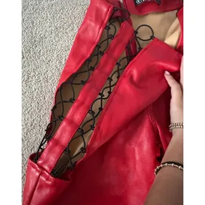The Kript Red Jaxon Vegan Leather Pants thumbnail 4