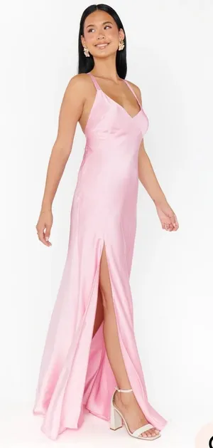 Show Me Your MuMu Anderson Maxi Dress Light Pink Luxe Satin Size Small thumbnail 1