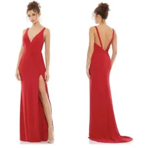 MAC DUGGAL Plunge Neck High Slit Gown in Red Size US 0 thumbnail 8