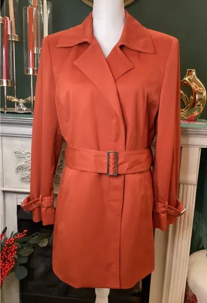 Albert Nipon Women Orange Belted Trench Coat Size‎ 12 thumbnail 1