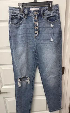 KanCan Distressed Washed Blue High-Rise Button-Fly Skinny Jeans thumbnail 1