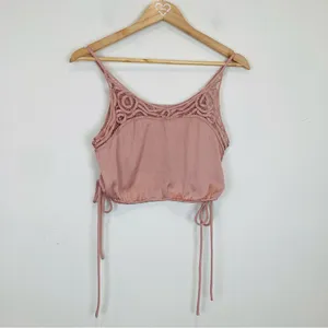 Intimately Free People pale pink satin lace trim side tie cropped camisole. XS thumbnail 2