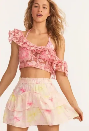NEW LoveShackFancy Abrielle Skirt in the Light Berry Tea floral print Medium thumbnail 1