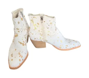 Dolce Vita Women White Gold Metallic Calf Hair Cow Print Ankle Boots Size 7 thumbnail 1