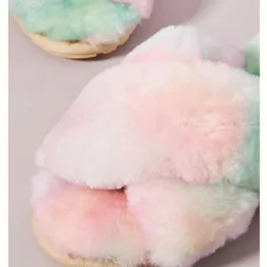 Anthropologie Cozy Multicolor Fuzzy Slippers thumbnail 5