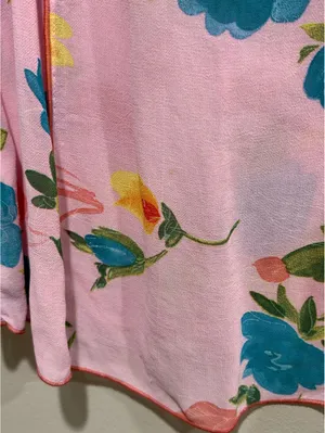 Pink Floral Sheer Viscose Tank Top Contrast Seams Size 34 XS thumbnail 5