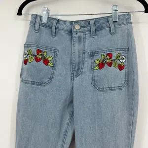 Dolls Kill x Strawberry‎ Shortcake Light Wash Embroidered Flare Jeans Small thumbnail 3