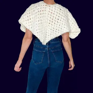 Vintage Handmade Women/Kids Cream White Crochet Poncho Shawl thumbnail 7