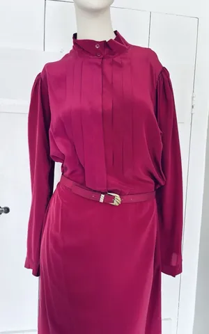 Vintage Maggy London by Jeannene Booher 100% Silk Dress 12‎ Magenta Pink Classic thumbnail 1