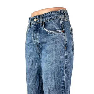 Zara Women's Blue Distressed Hem High Rise Loose Straight Denim Jeans Pants Sz 4 thumbnail 2