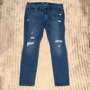 Old Navy Power Slim Straight Mid-Rise Distressed Jeans Blue Size 16 Long thumbnail 2