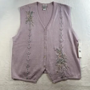 VTG Koret Sz L Knit Sweater Vest Embroidered Floral Cottagecore‎ Granny 90s thumbnail 2