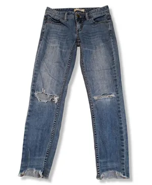 Free People Jeans Size 24 Skinny Raw Hem Distressed Destroyed Blur Denim Pants Women's Low Rise Jeans thumbnail 1