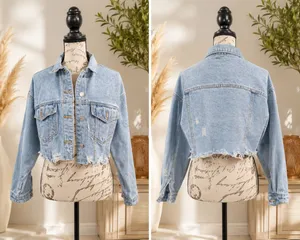 Meghan LA Women’s Cropped Distressed Denim Jacket – Size M 💙✨ thumbnail 3