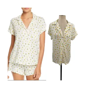 Eberjey Dianna Lemon‎ Print Short Sleeve Pajama Shirt White Yellow Medium thumbnail 2