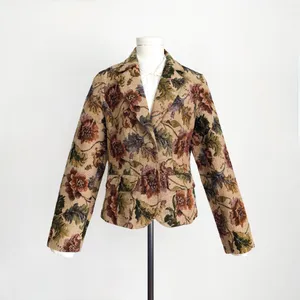 Vintage Y2K Tapestry Woven Botancial Blazer in Tan | Size L thumbnail 2