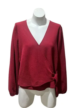 Madewell Women's XL Red V-Neck Wrap Blouse Long Sleeve Casual Top thumbnail 1